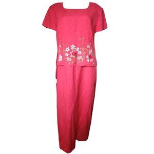 Jessica‎ Howard Dress Womens Plus Size 18 Pink Embroidered Layered Look Linen